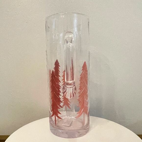 Hand-Painted Glass Pitcher Pink and White Christmas Pine Tree Forest New RARE - Picture 5 of 16